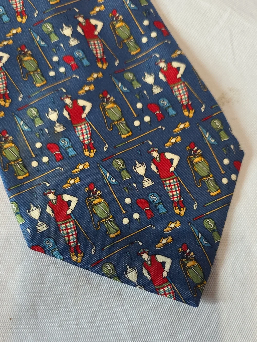 Paolo Gucci Navy Blue 100% Silk Neck Tie Golf Pattern Made in Italy